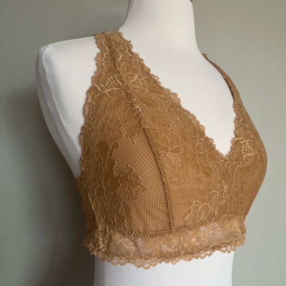 Savage X Fenty Floral Lace Racerback Unlined Wireless Beige Tan Bralette 1X - Picture 9 of 11